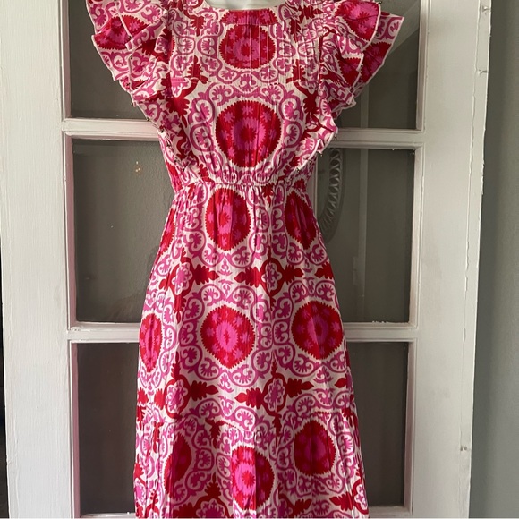 Sal Rosa Pink Patterned Ruffle Sleeve Dress - Picture 3 of 8